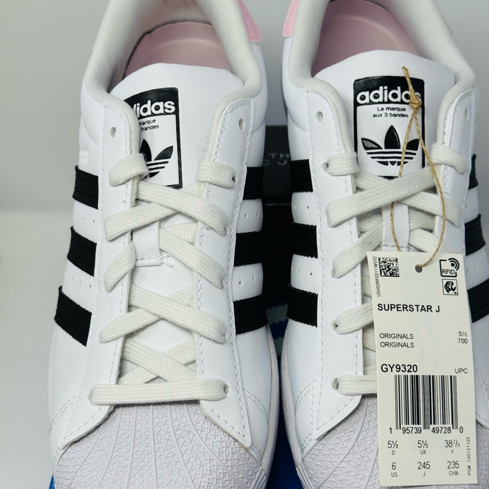 NEW Adidas Superstar J Original White Black Pink Women’s Size 6 Box Authentic - Picture 5 of 8